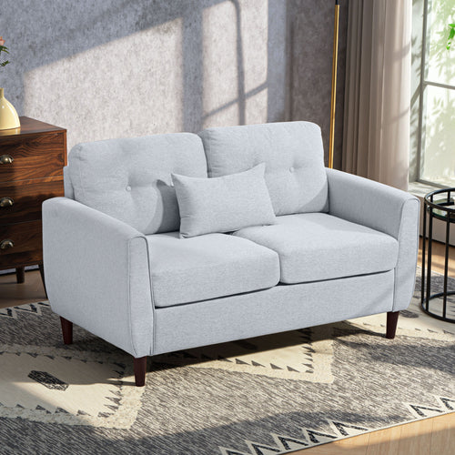 2 Seater Sofa with Spring Cushions Tufted Linen Upholstery and Eucalyptus Legs 140cm Light Grey