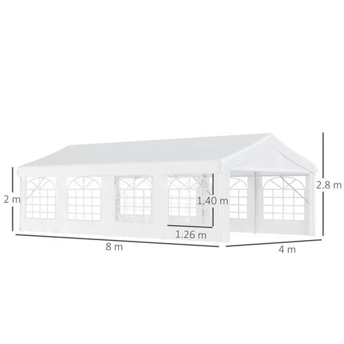 8m x 4m Garden Gazebo Marquee with Galvanised Steel Frame Removable Side Panels and PE Canopy White