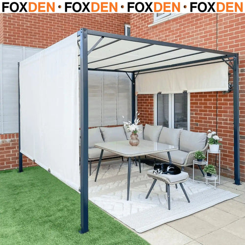 Metal Pergola with Sliding Adjustable Canopy 3 x 3 x 2.3m Garden Gazebo Sun Shelter Cream White and Black