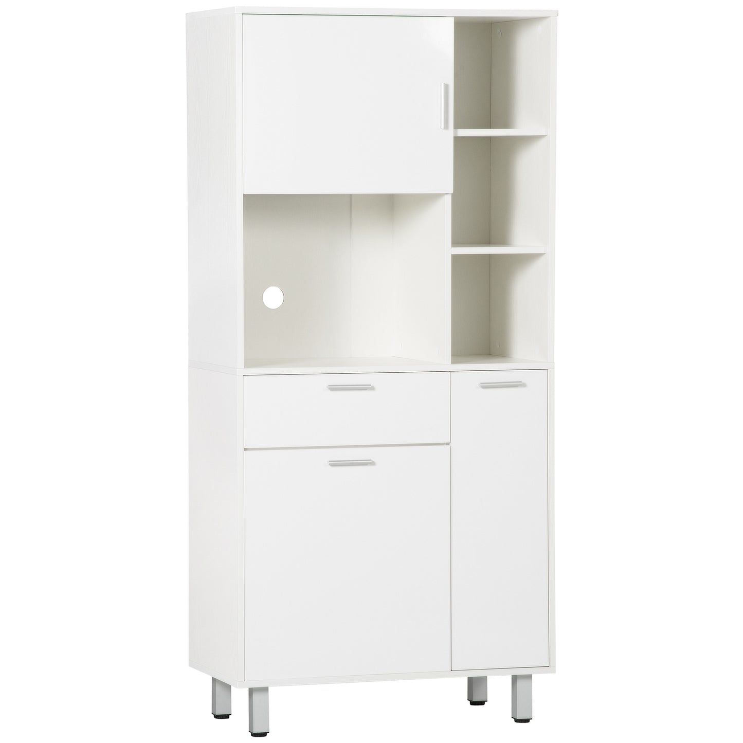 Kitchen Cupboard, Modern Kitchen Storage Cabinet with Shelves and Drawer, Free Standing Kitchen Units, 166 cm, White