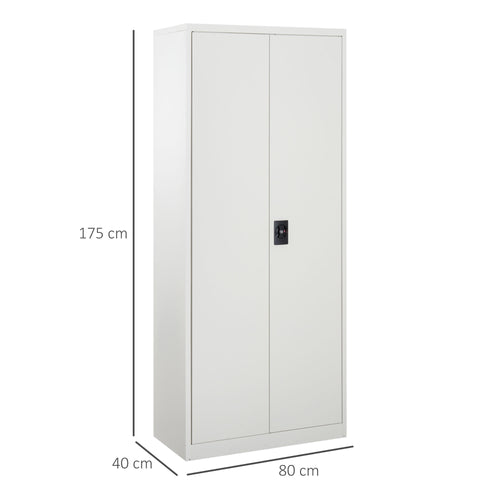 Lockable Tall Filing Cabinet with 4 Adjustable Shelves and 5 Compartments 80 x 40 x 175cm Cream White