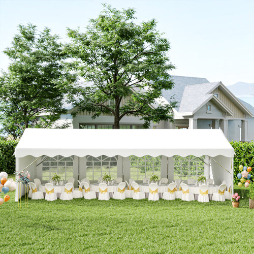 8m x 4m Garden Gazebo Marquee with Galvanised Steel Frame Removable Side Panels and PE Canopy White