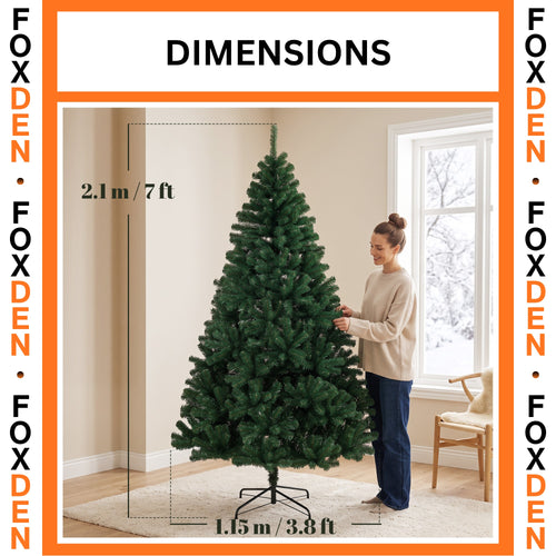 7ft Artificial Christmas Tree with Hinged Branches and 1100 Tips in Green