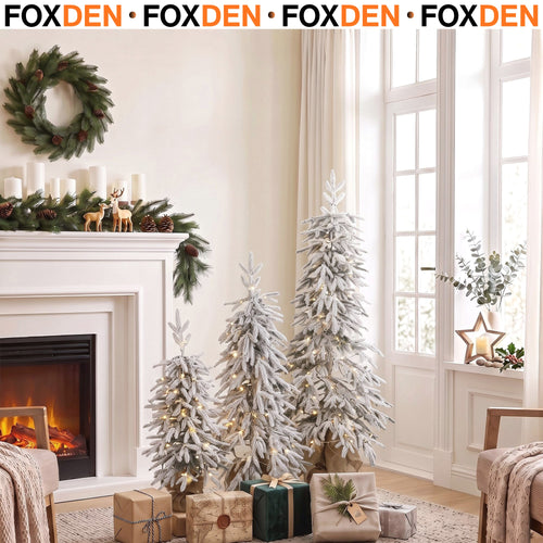 Prelit Christmas Tree Set of 3 with Flocked Tips 3ft 4ft 5ft Green