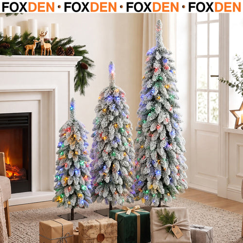 Pre-Lit Christmas Tree Set of 3 with Snowy Tips 90cm 120cm 150cm Green