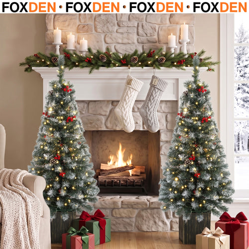 Pre-Lit Slim Christmas Trees Set of 2 with 100 LED Lights 4ft Green