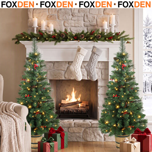Pre-Lit Christmas Trees Set of 2 with Remote and Pinecones 4ft Green