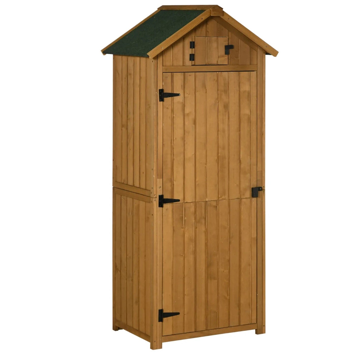 Garden Storage Shed Fir Wood Vertical Utility w/ 3 Shelves & Tool Storage Brown