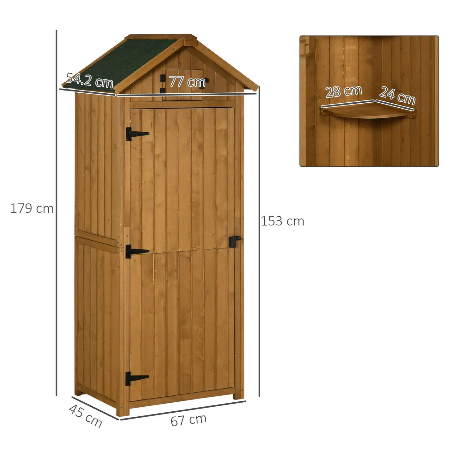 Garden Storage Shed Fir Wood Vertical Utility w/ 3 Shelves & Tool Storage Brown