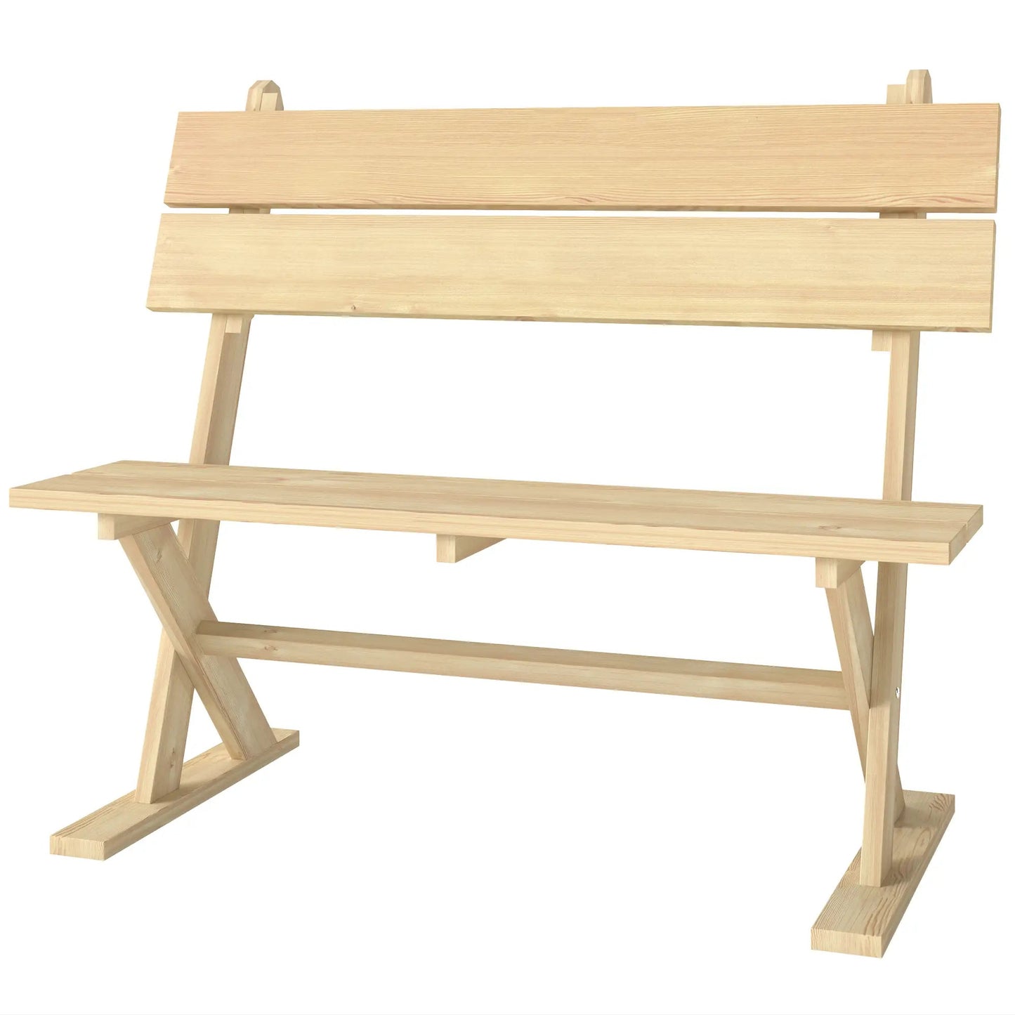 Outsunny Wooden Bench, 2 Seater, Slatted, Natural – Fir Wood Garden Seat with Wide Armrests, Sloping Backrest, and Breathable Design. Ideal for Patios, Yards, and Balconies.
