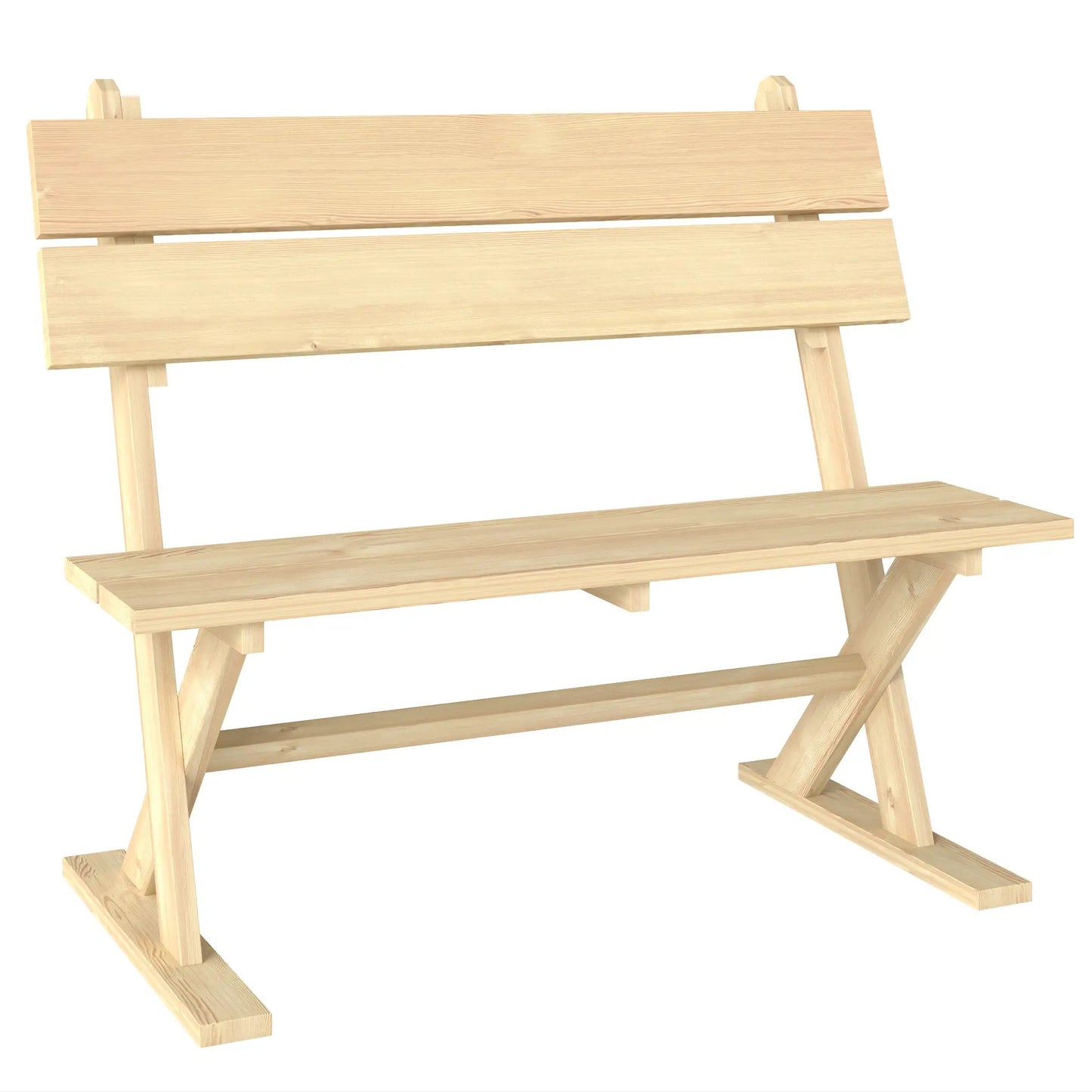 Outsunny Wooden Bench, 2 Seater, Slatted, Natural – Fir Wood Garden Seat with Wide Armrests, Sloping Backrest, and Breathable Design. Ideal for Patios, Yards, and Balconies.