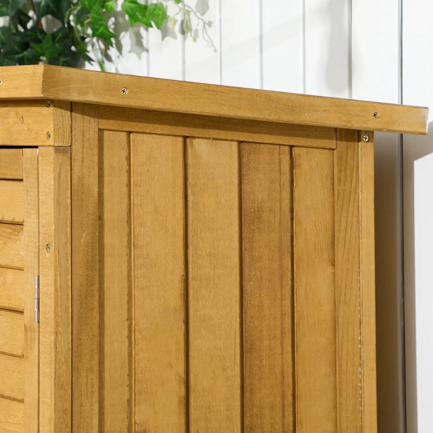 Garden Storage Shed Wooden Lockable Double Doors w/ 3-Tier Shelves Natural wood