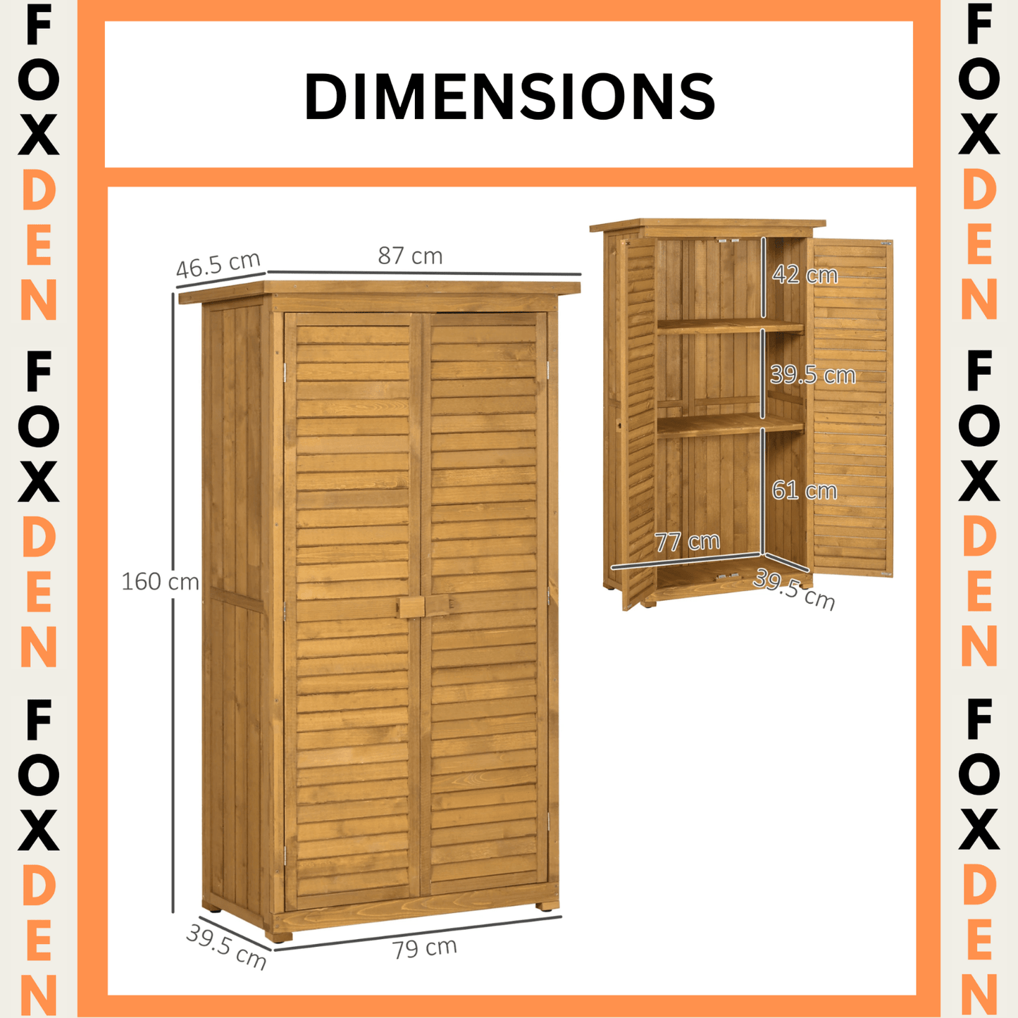 Garden Storage Shed Wooden Lockable Double Doors w/ 3-Tier Shelves Natural wood