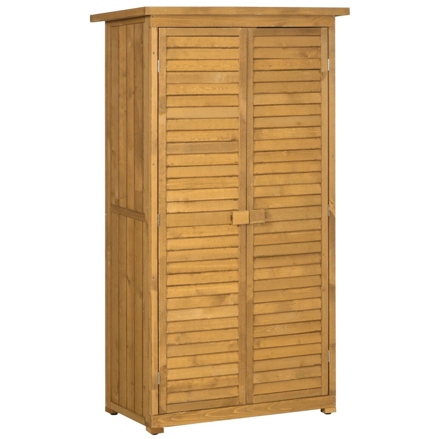 Garden Storage Shed Wooden Lockable Double Doors w/ 3-Tier Shelves Natural wood