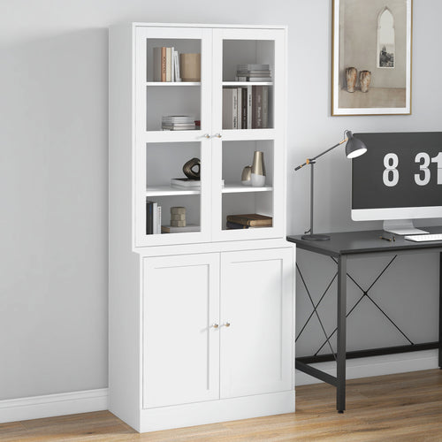 Modern Bookcase Display Cabinet with Tempered Glass Doors and Adjustable Shelves 76 x 40 x 178.5cm White