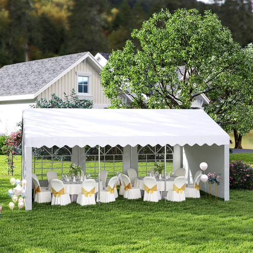 6m x 4m Heavy Duty Garden Gazebo with Church Window Sidewalls and Steel Frame for Parties Weddings and Events White