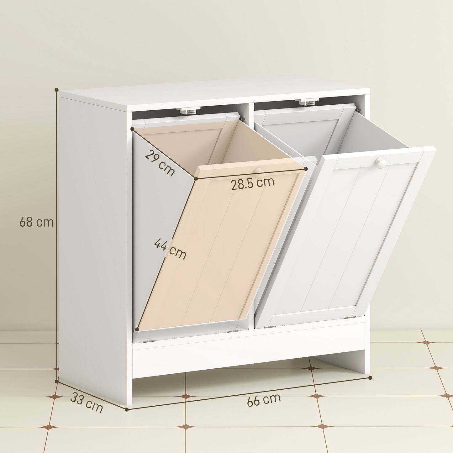 Double Hamper Laundry Storage Cabinet - White