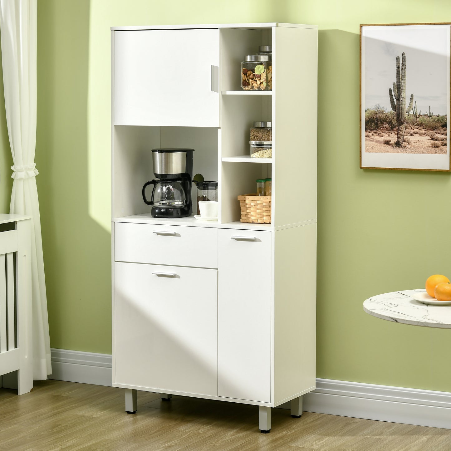 Kitchen Cupboard, Modern Kitchen Storage Cabinet with Shelves and Drawer, Free Standing Kitchen Units, 166 cm, White