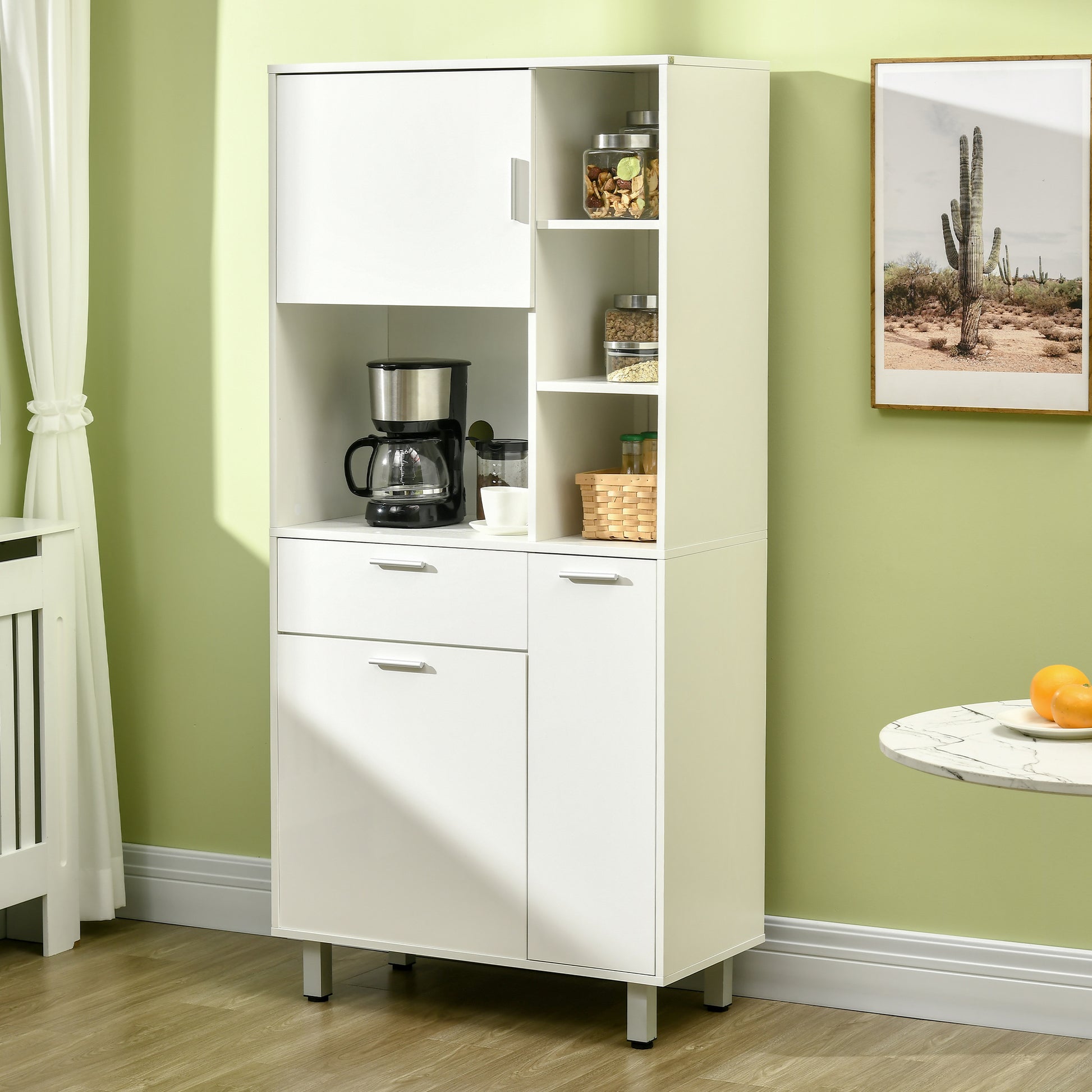 Kitchen Cupboard, Modern Kitchen Storage Cabinet with Shelves and Drawer, Free Standing Kitchen Units, 166 cm, White
