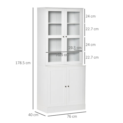 Modern Bookcase Display Cabinet with Tempered Glass Doors and Adjustable Shelves 76 x 40 x 178.5cm White
