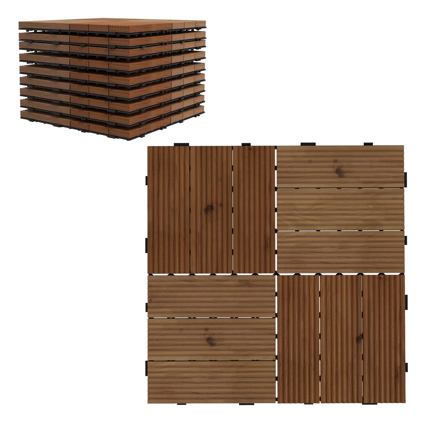 9 Brown Outdoor Interlocking Flooring Tiles Patio Balcony Hot Tub Floor Panels