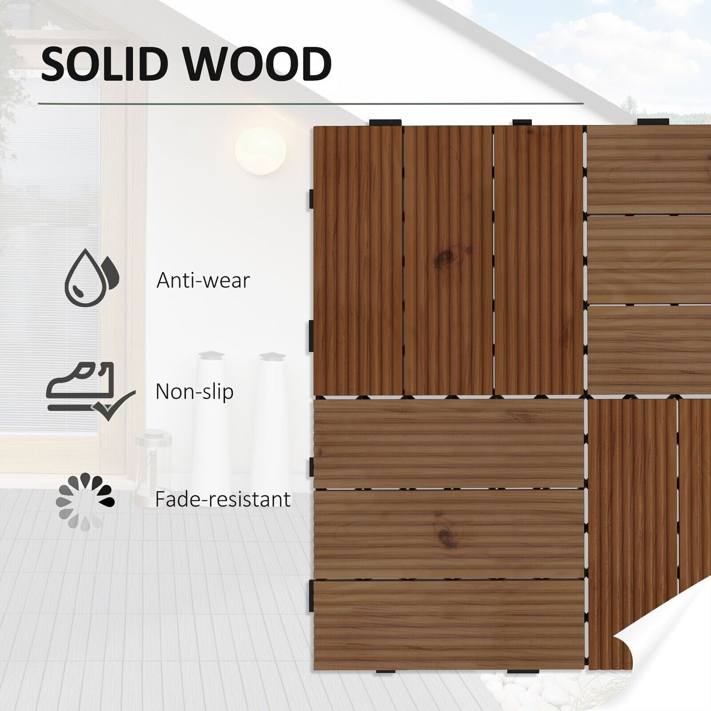 9 Brown Outdoor Interlocking Flooring Tiles Patio Balcony Hot Tub Floor Panels