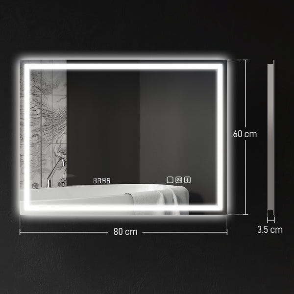 LED Bathroom Mirror with Bluetooth & Demister 80x60cm | FOXDEN | FOXDEN