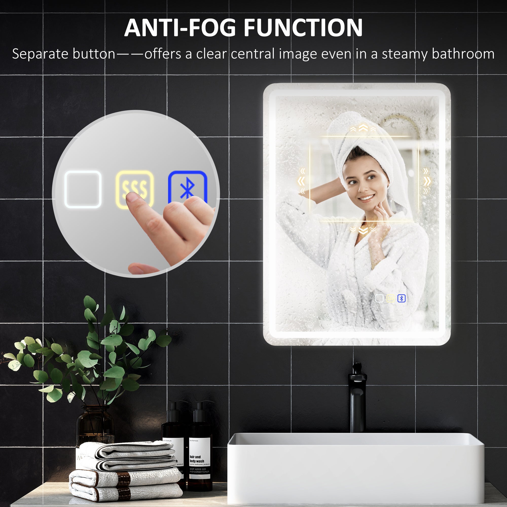 Bluetooth LED Bathroom Mirror with Demister 70x50cm | FOXDEN | FOXDEN