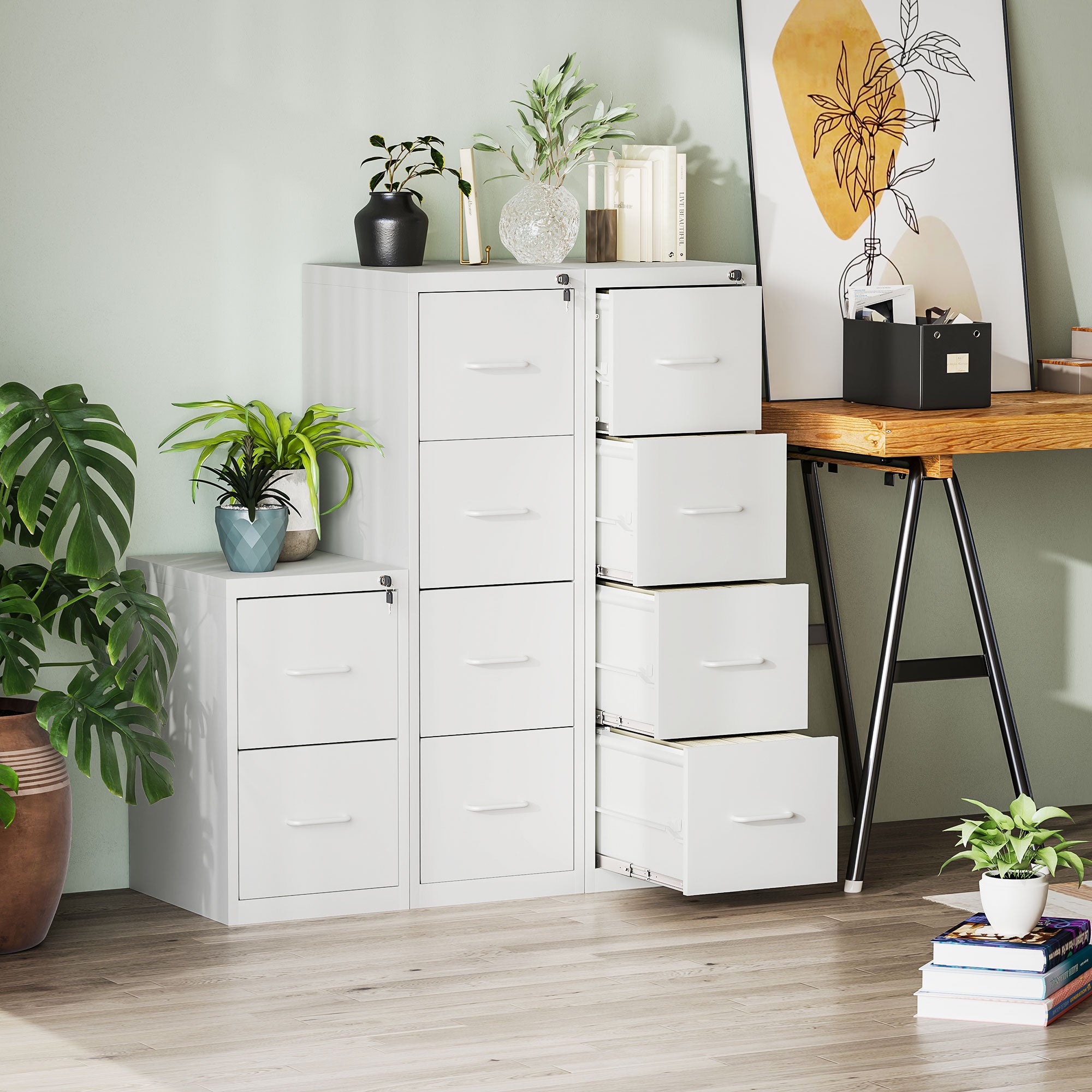 4 Drawer Steel Filing Cabinet with Central Lock White | FOXDEN | FOXDEN