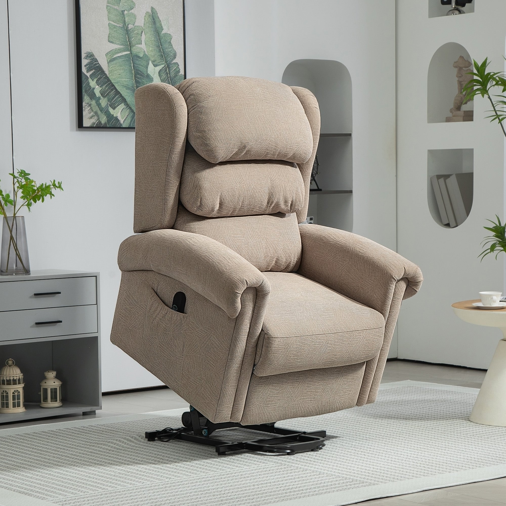 Electric Power Lift Riser Recliner Chair with Remote Khaki | FOXDEN ...