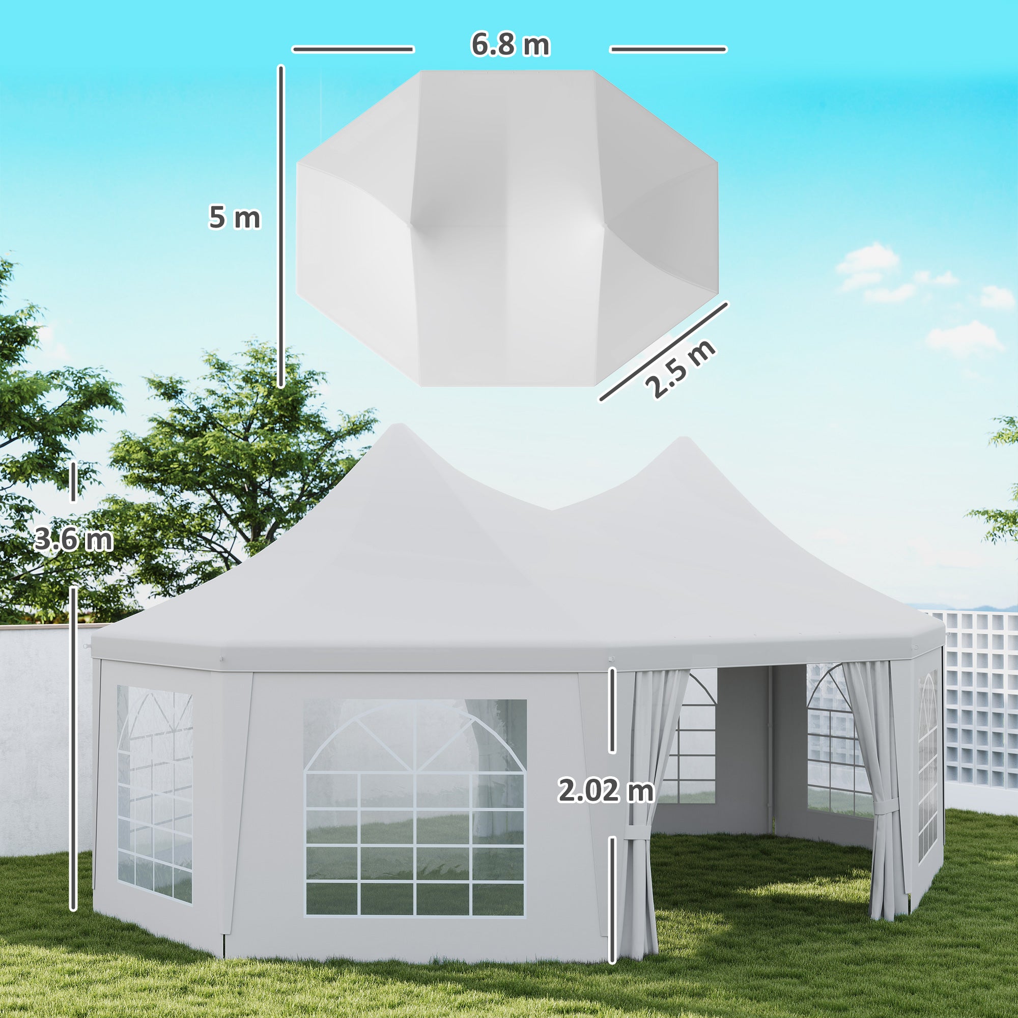 6.8 x 5m Octagonal Marquee Gazebo with Church Windows White | FOXDEN ...