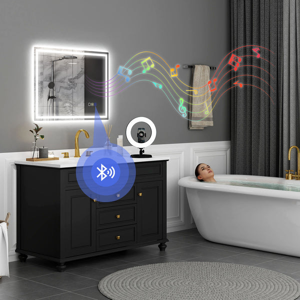LED Bathroom Mirror with Bluetooth & Demister 80x60cm | FOXDEN | FOXDEN