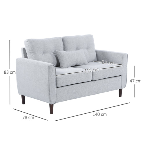 2 Seater Sofa with Spring Cushions Tufted Linen Upholstery and Eucalyptus Legs 140cm Light Grey