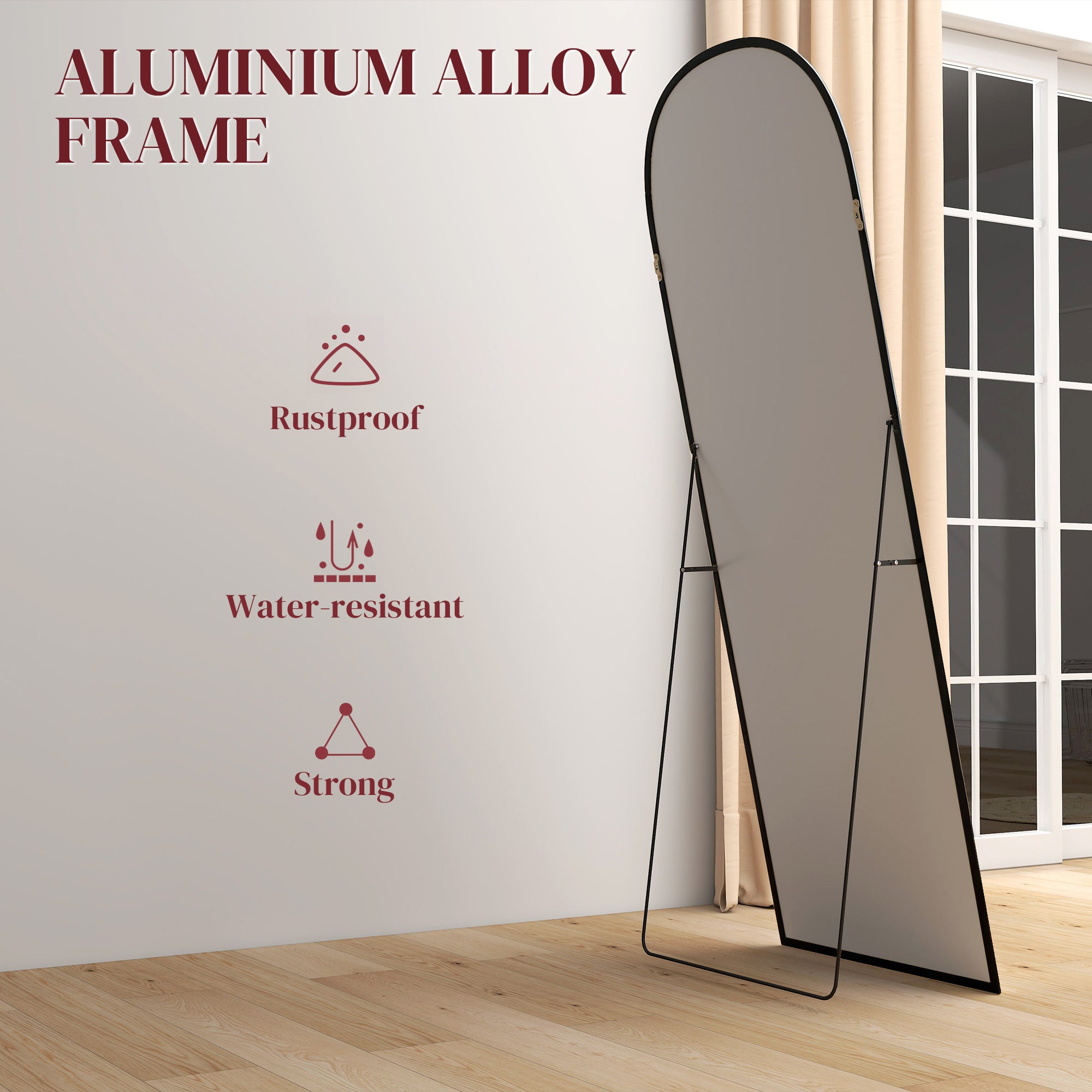 165cm Full Length Standing Leaner Mirror Black | FOXDEN | FOXDEN