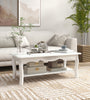 Beige Rectangular Coffee Table with Storage Shelf and Solid Wood for Living Room - Coffee Tables | FOXDEN