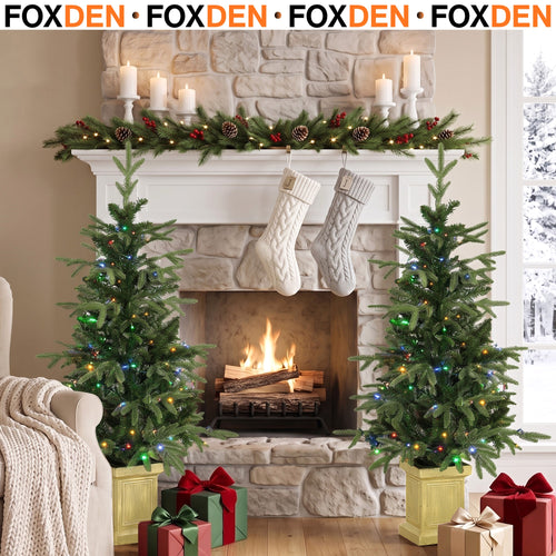 Set of 2 Pre-Lit Christmas Trees with Remote and 11 Modes 4ft Green