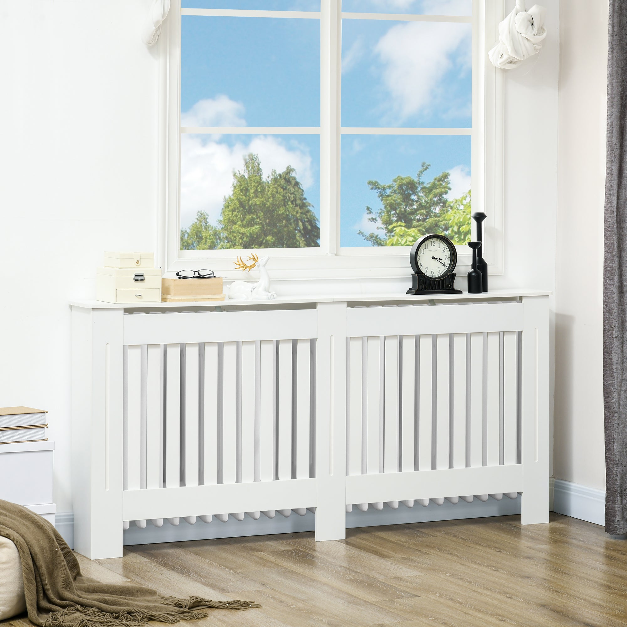 Slatted Radiator Bench Slatted Radiator Cover Cabinet with Top Shelf White | FOXDEN | FOXDEN