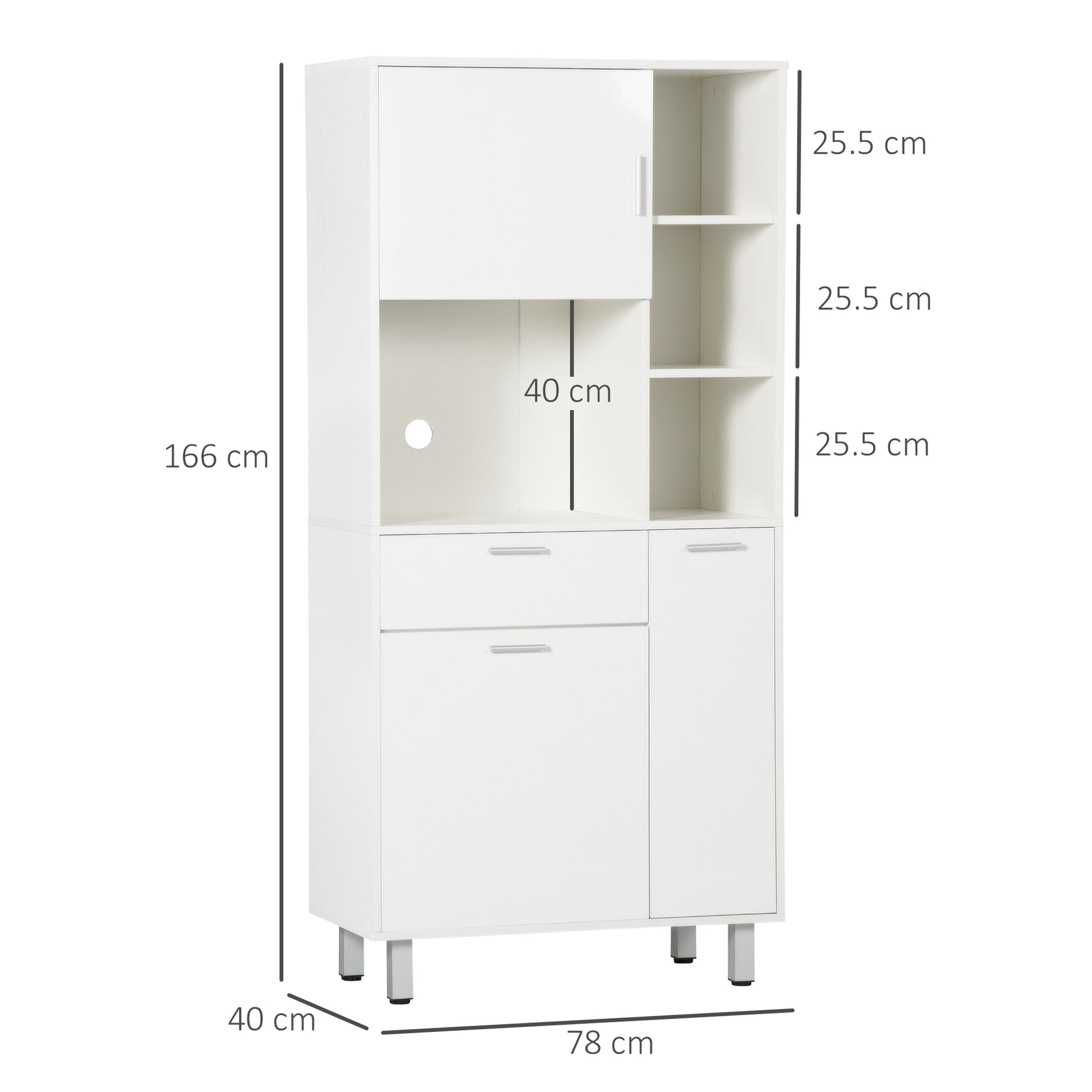 Kitchen Cupboard, Modern Kitchen Storage Cabinet with Shelves and Drawer, Free Standing Kitchen Units, 166 cm, White