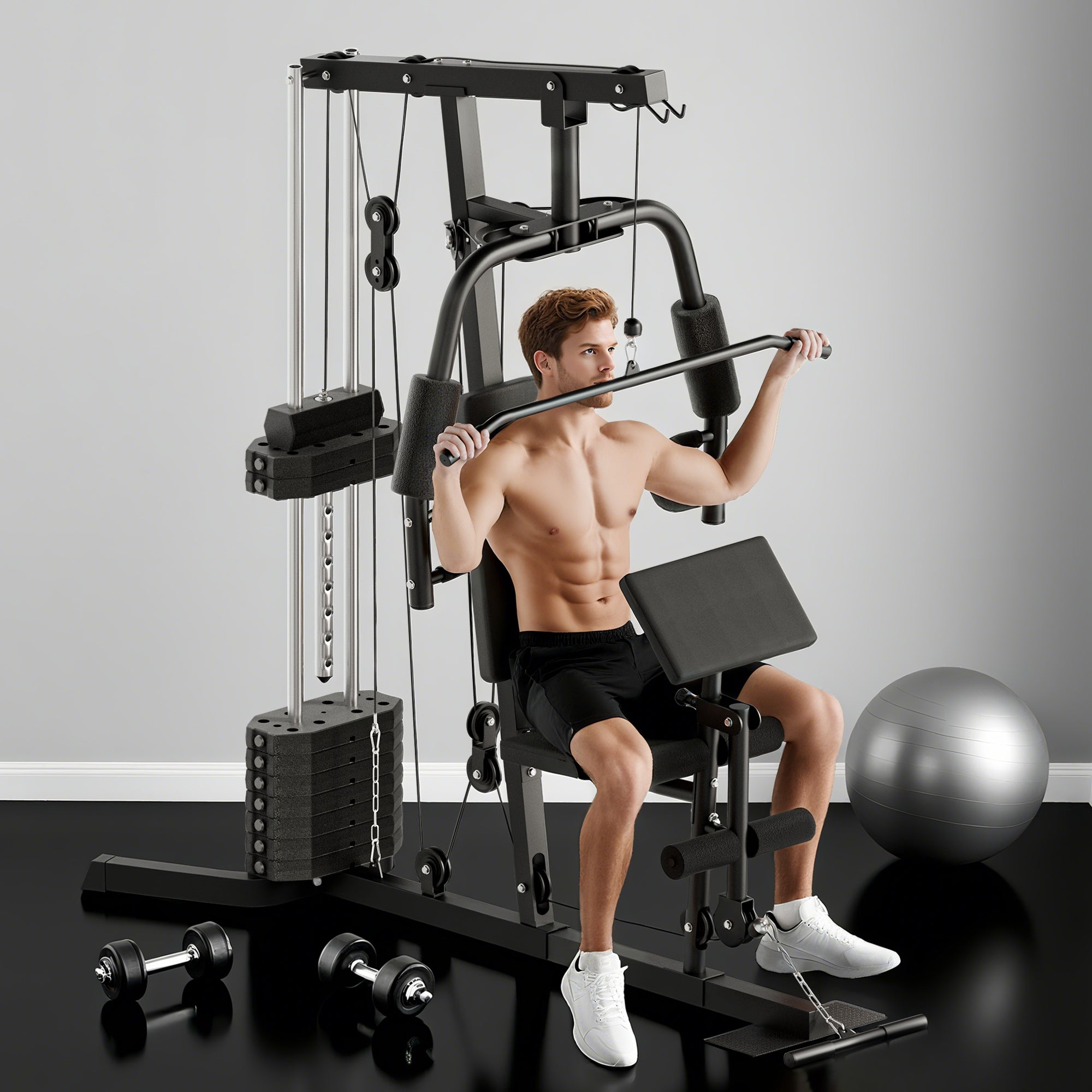 Multi-Exercise Home Gym Station with 45kg Weight Stack Black | FOXDEN ...