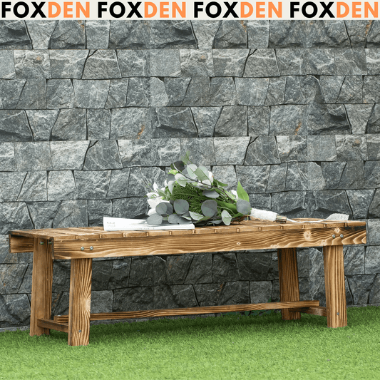 Outsunny Wooden Bench Set, 3 Piece, 2 Seater, Carbonised – Fir Wood, Slatted Seat, Indoor & Outdoor Seating, Ideal for Gardens, Patios, and Balconies.