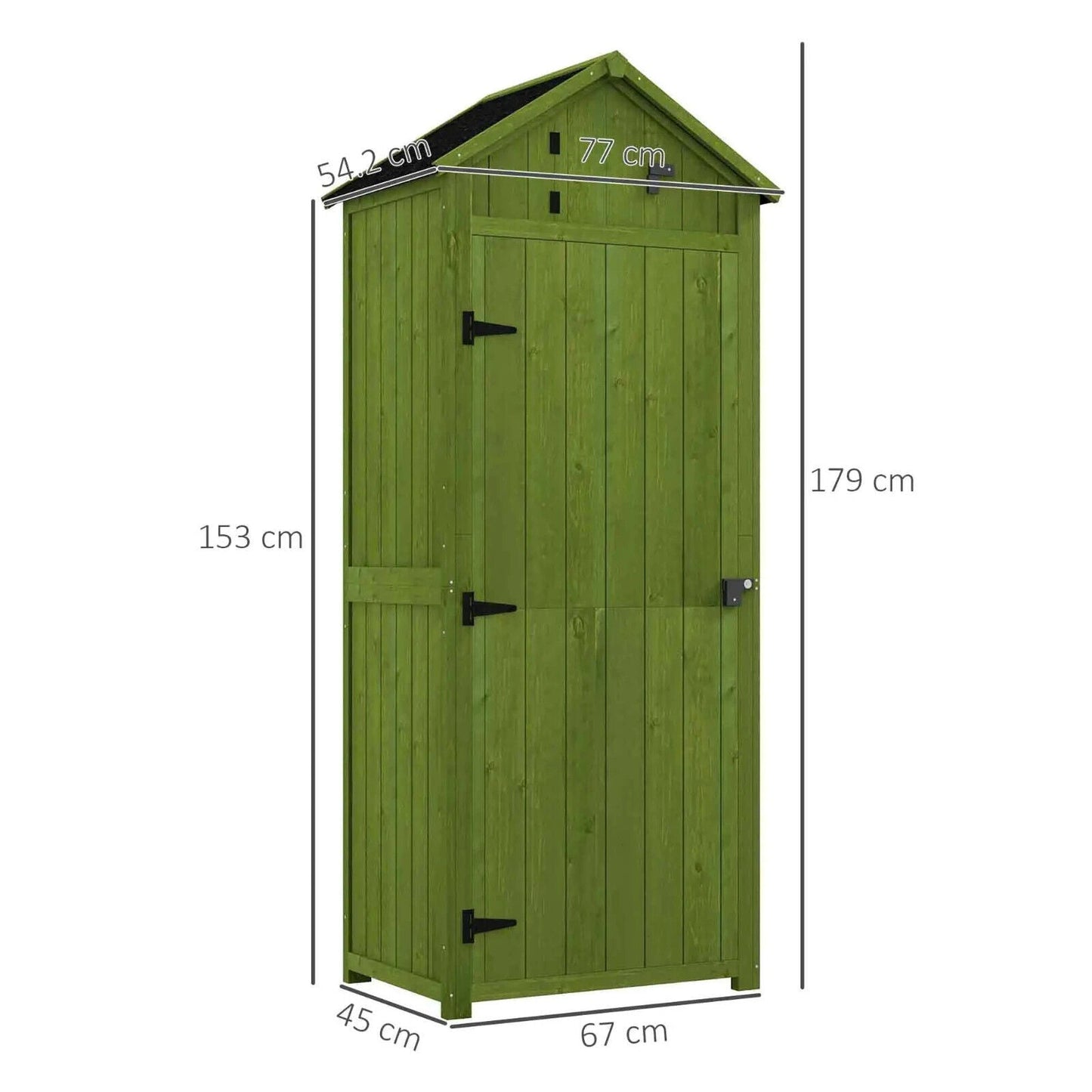 Garden Storage Shed Fir Wood Vertical Utility w/ Tool Storage & 3 Shelves Green