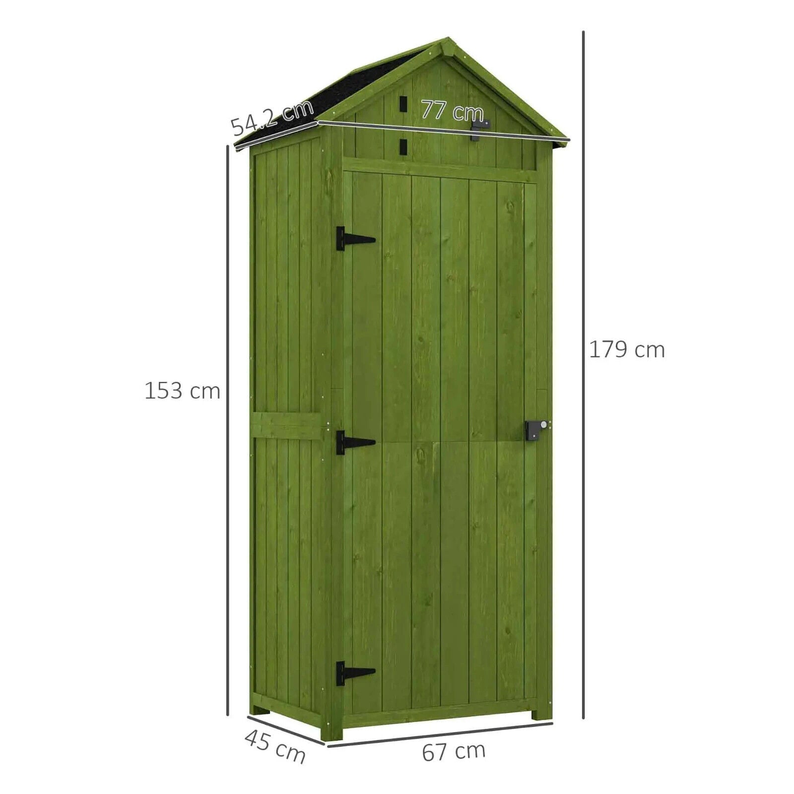 Garden Storage Shed Fir Wood Vertical Utility w/ Tool Storage & 3 Shelves Green