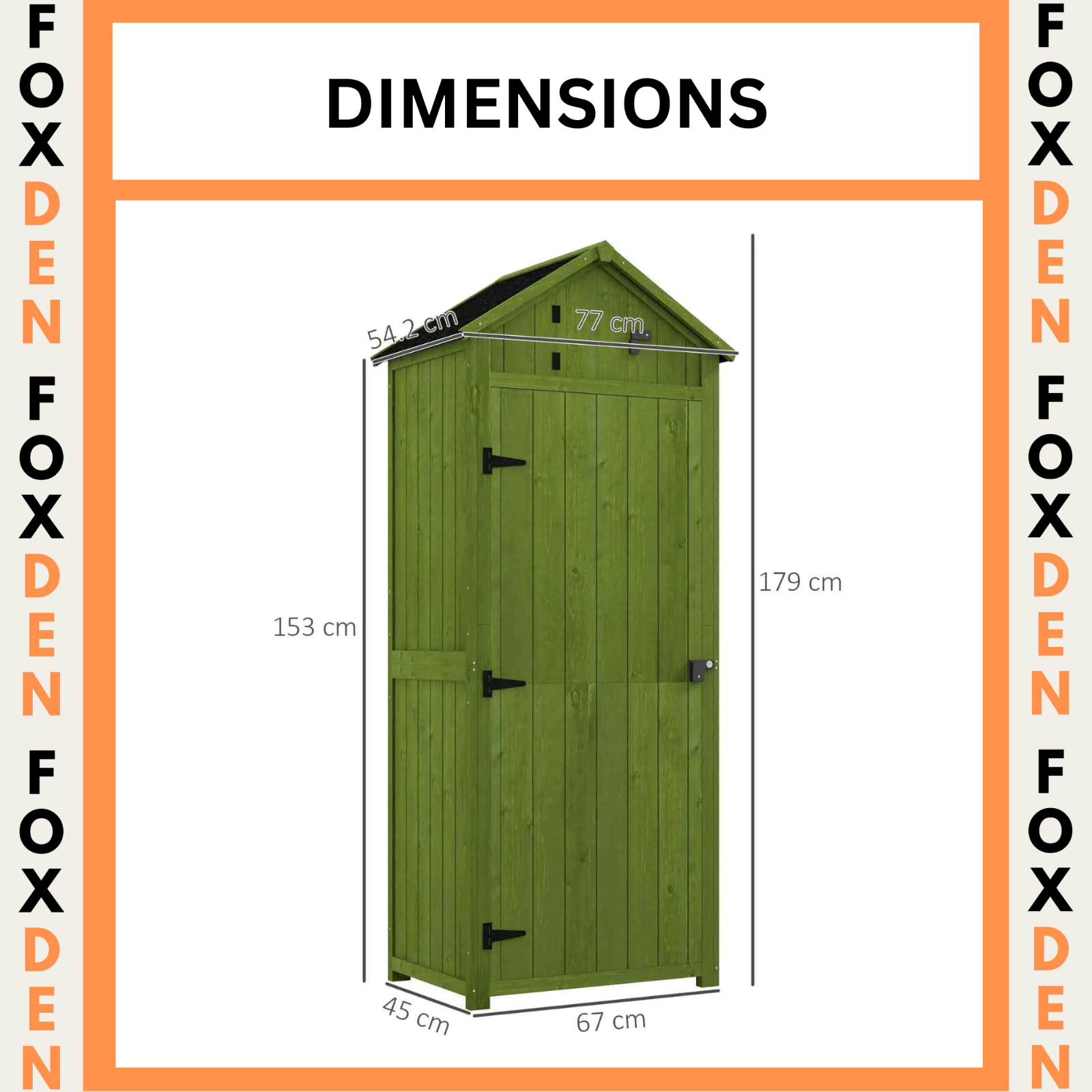 Garden Storage Shed Fir Wood Vertical Utility w/ Tool Storage & 3 Shelves Green
