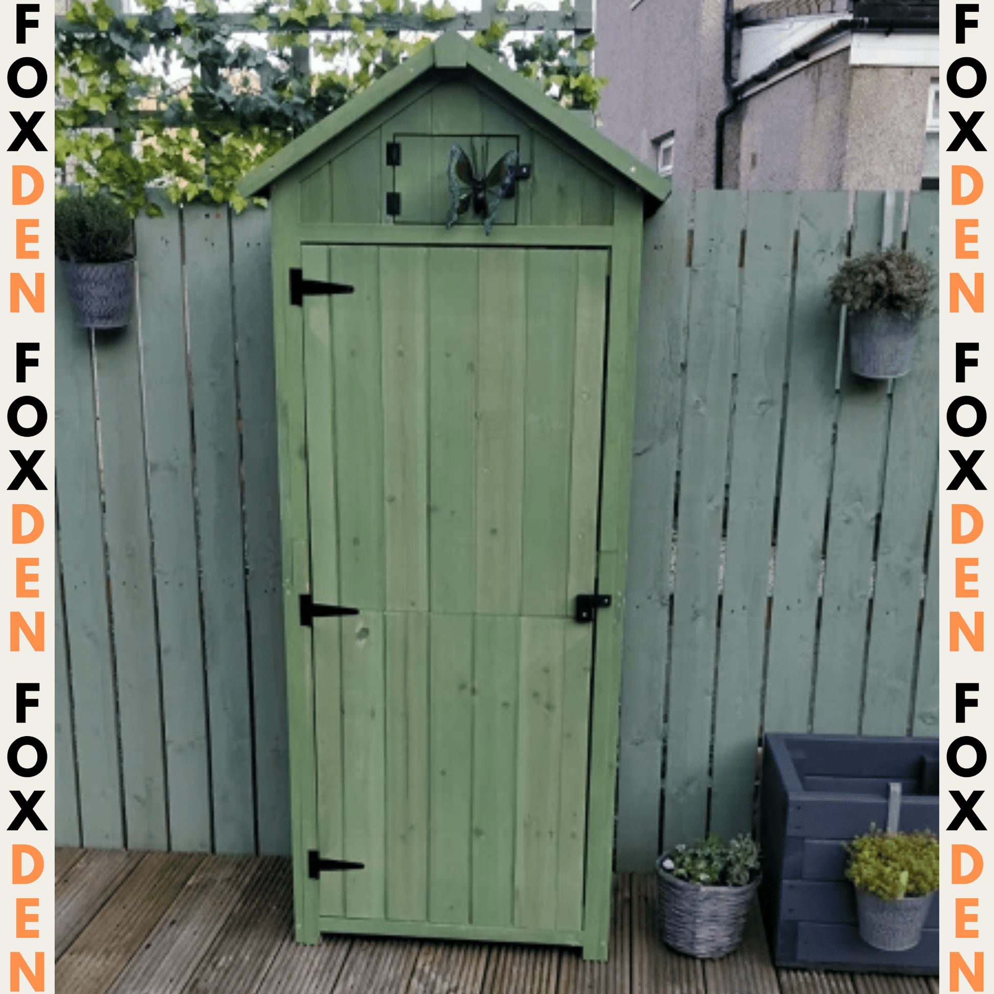 Garden Storage Shed Fir Wood Vertical Utility w Tool Storage & 3 Shelves Green