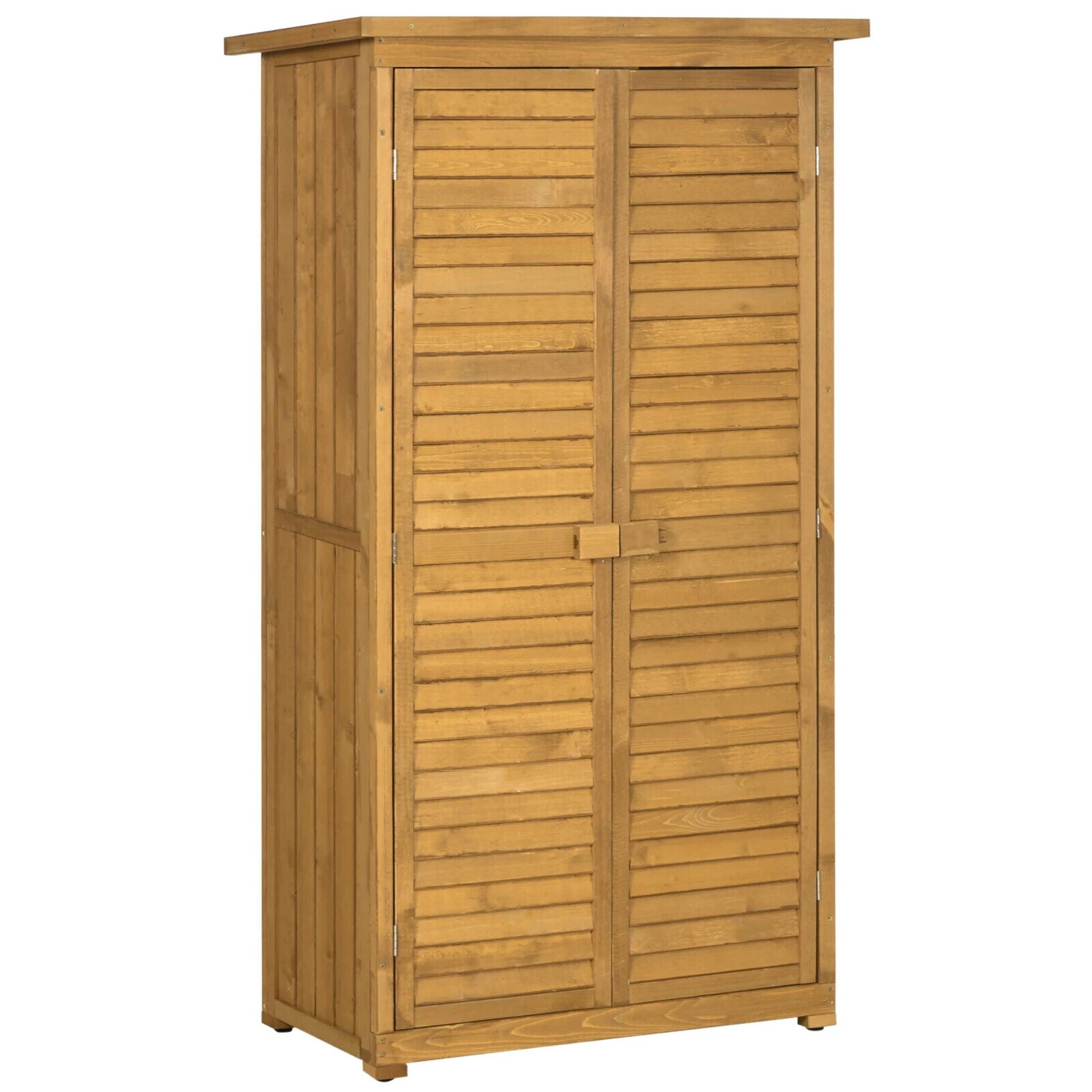 Garden Storage Shed Wooden Lockable Double Doors w/ 3-Tier Shelves Natural wood