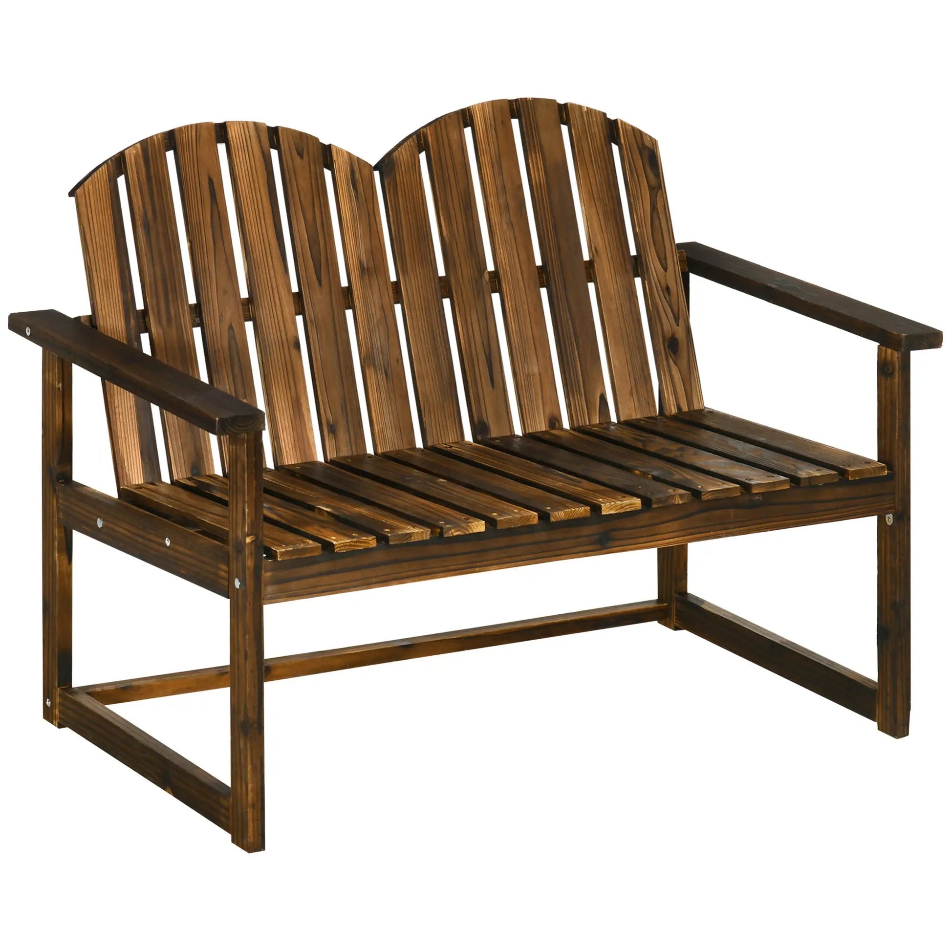 Outsunny Wooden Patio Seat, 2 Seater Garden Bench in Natural Wood – Outdoor Furniture with Slatted Backrest and Ergonomic Armrests, Durable Fir Wood Construction for Garden and Porch Seating