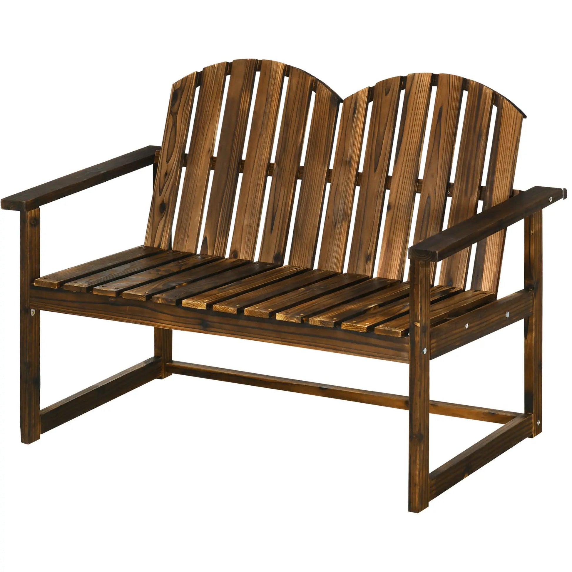 Outsunny Wooden Patio Seat, 2 Seater Garden Bench in Natural Wood – Outdoor Furniture with Slatted Backrest and Ergonomic Armrests, Durable Fir Wood Construction for Garden and Porch Seating