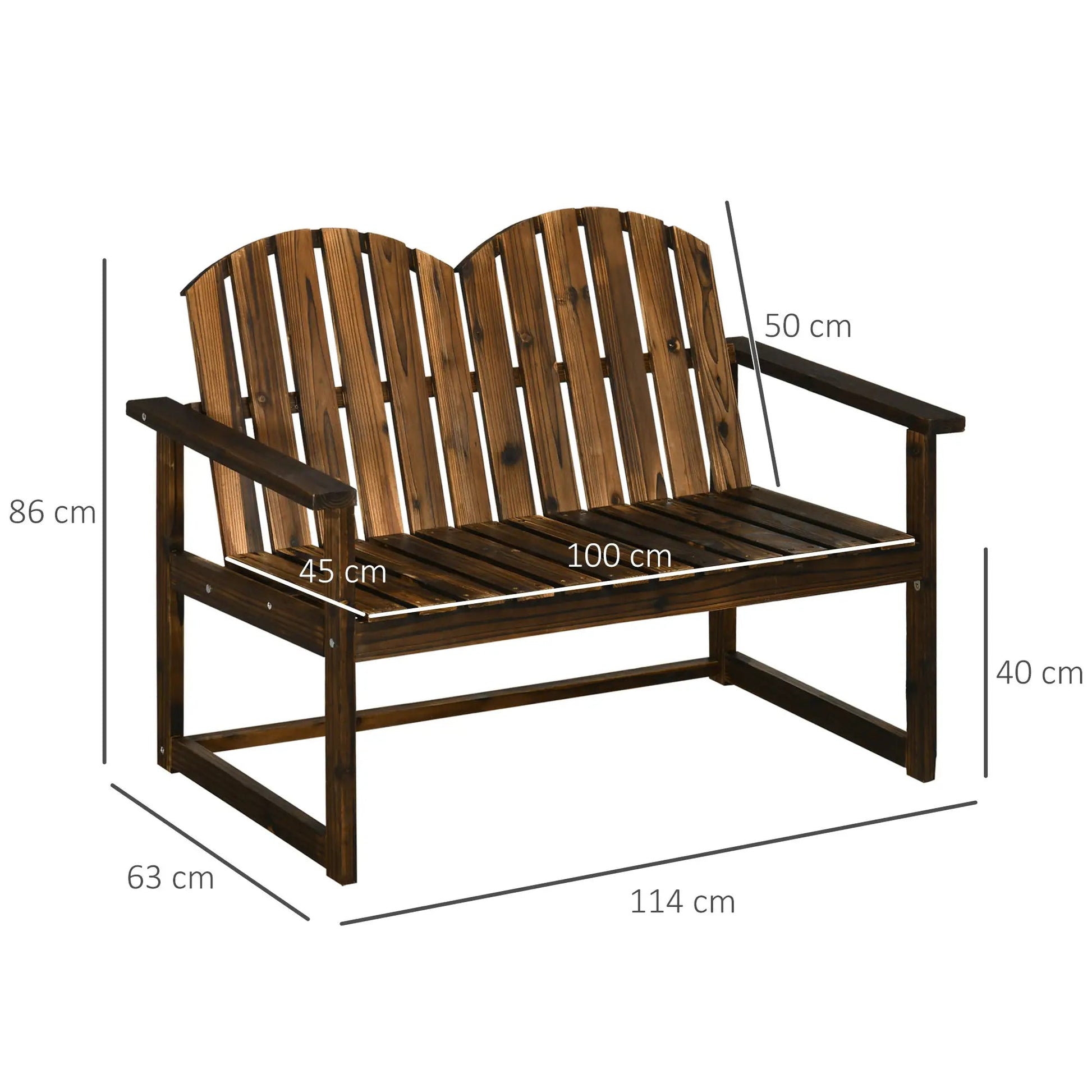 Outsunny Wooden Patio Seat, 2 Seater Garden Bench in Natural Wood – Outdoor Furniture with Slatted Backrest and Ergonomic Armrests, Durable Fir Wood Construction for Garden and Porch Seating
