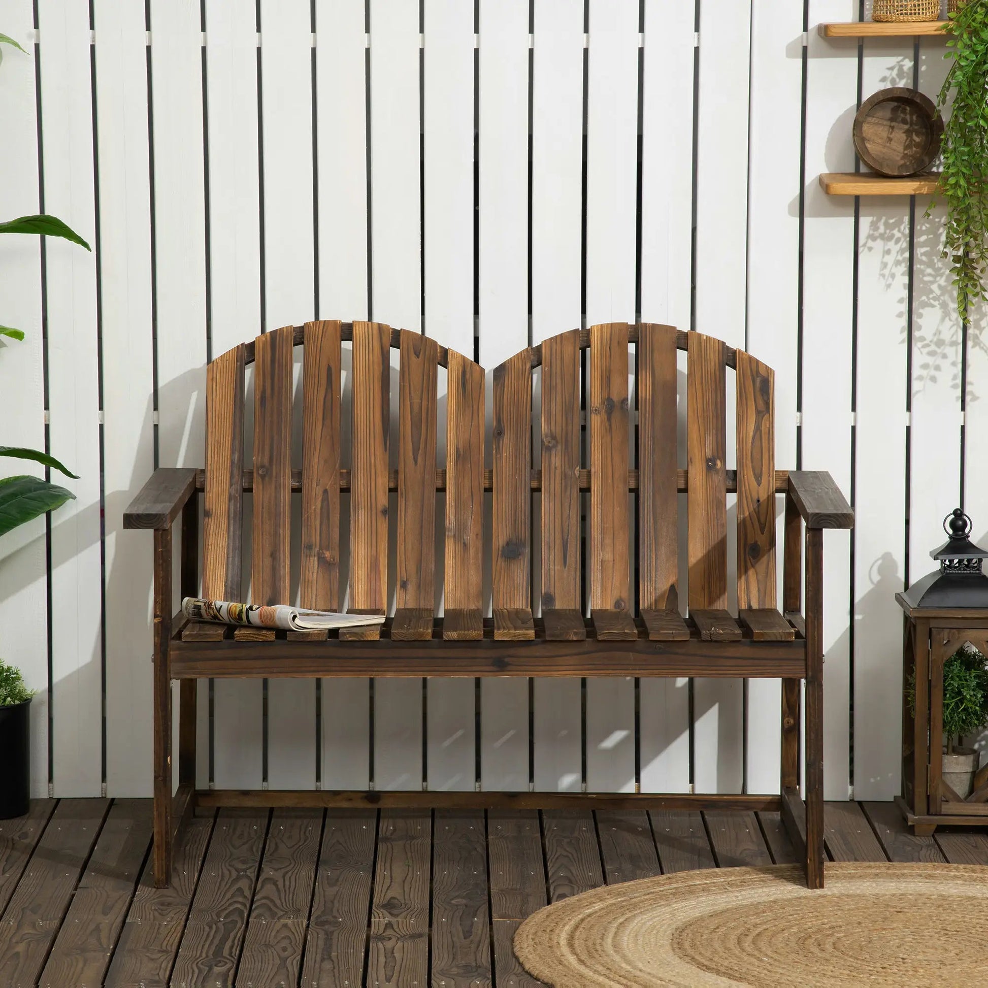 Outsunny Wooden Patio Seat, 2 Seater Garden Bench in Natural Wood – Outdoor Furniture with Slatted Backrest and Ergonomic Armrests, Durable Fir Wood Construction for Garden and Porch Seating
