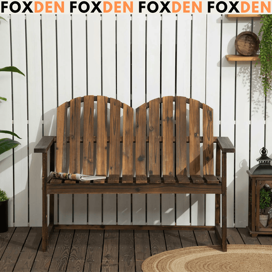 Outsunny Wooden Patio Seat, 2 Seater Garden Bench in Natural Wood – Outdoor Furniture with Slatted Backrest and Ergonomic Armrests, Durable Fir Wood Construction for Garden and Porch Seating